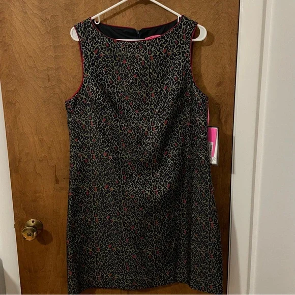 Betsey Johnson Womens Leopard Print Shift Dress Red Gold Metallic
